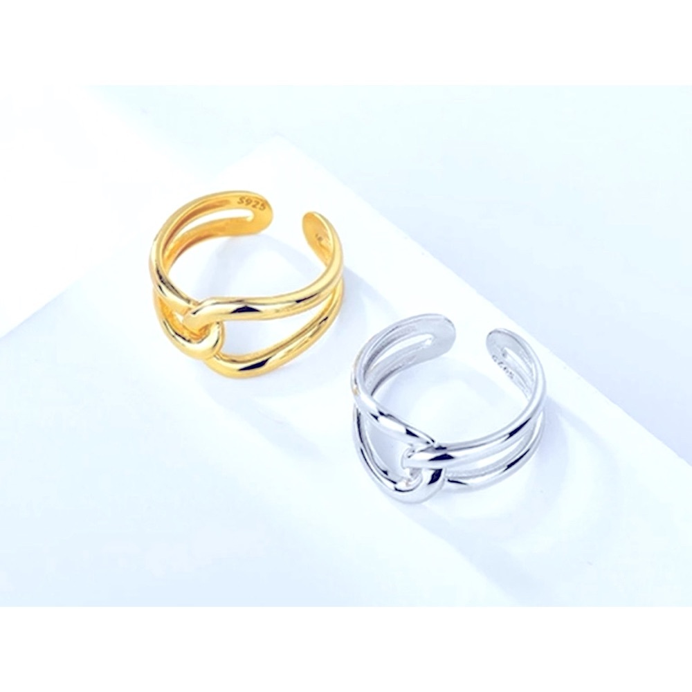 NEW Unisex 14k‎ Gold Plated S925 Twist Knot Adjustable Ring